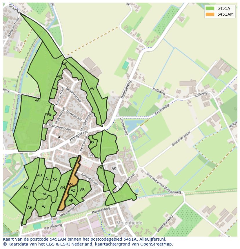 Afbeelding van het postcodegebied 5451 AM op de kaart.