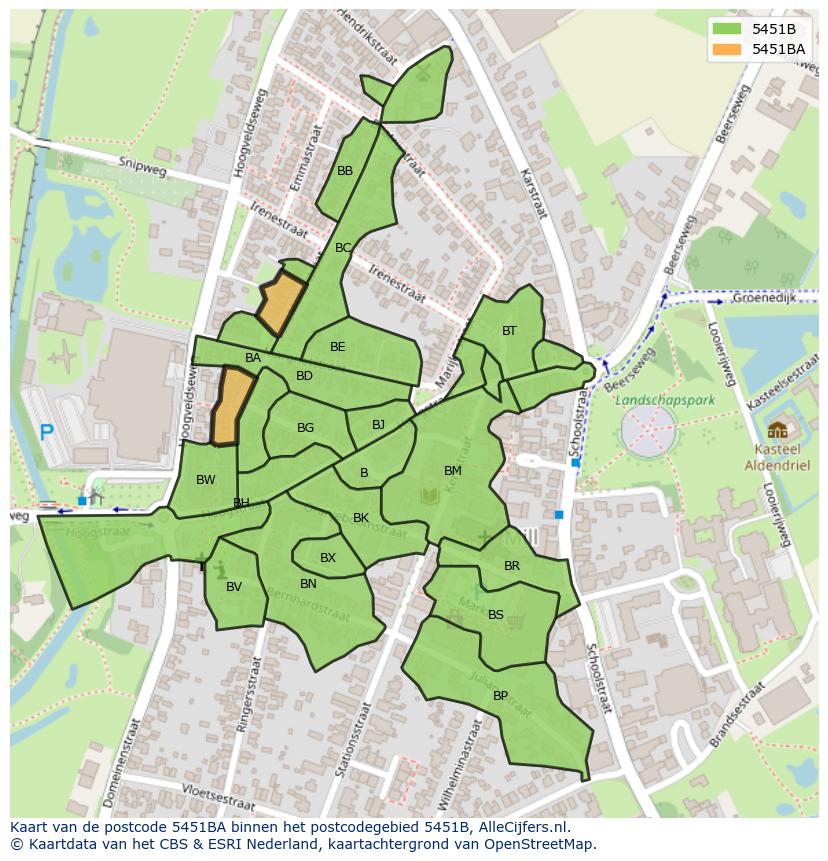 Afbeelding van het postcodegebied 5451 BA op de kaart.