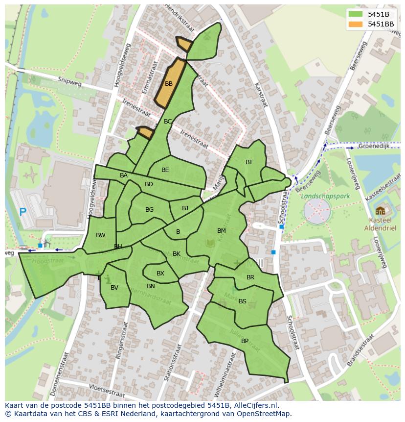 Afbeelding van het postcodegebied 5451 BB op de kaart.