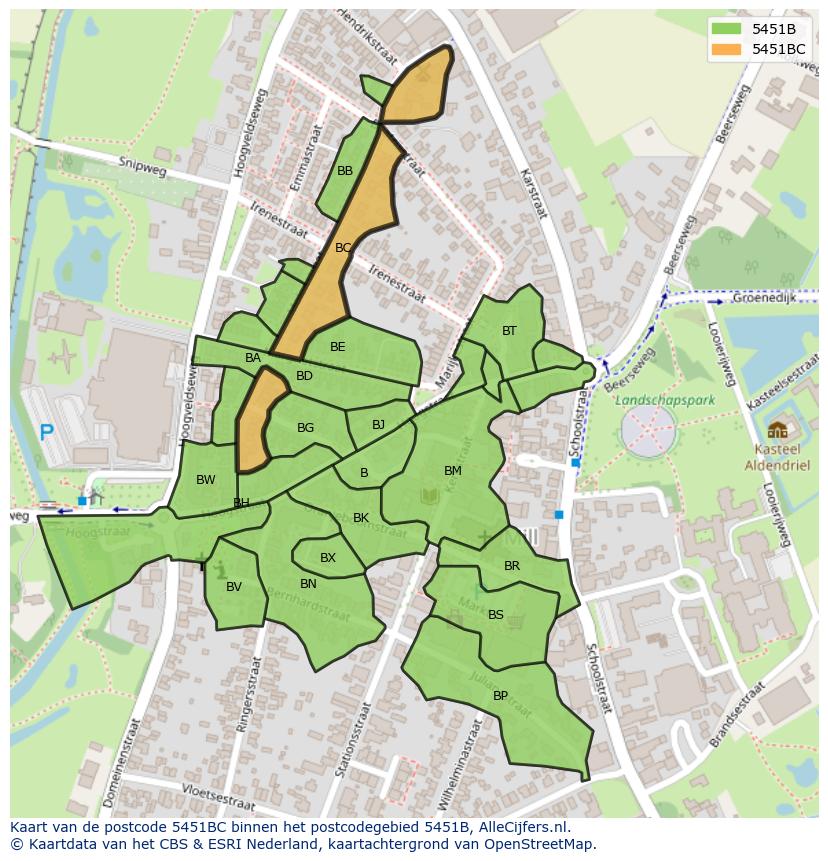 Afbeelding van het postcodegebied 5451 BC op de kaart.