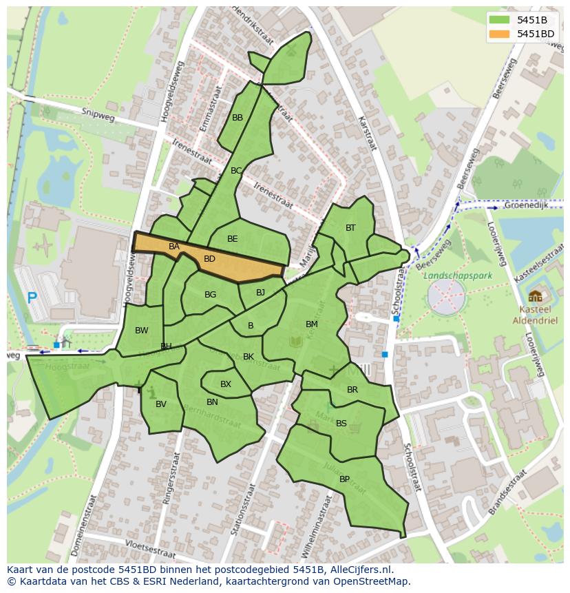 Afbeelding van het postcodegebied 5451 BD op de kaart.