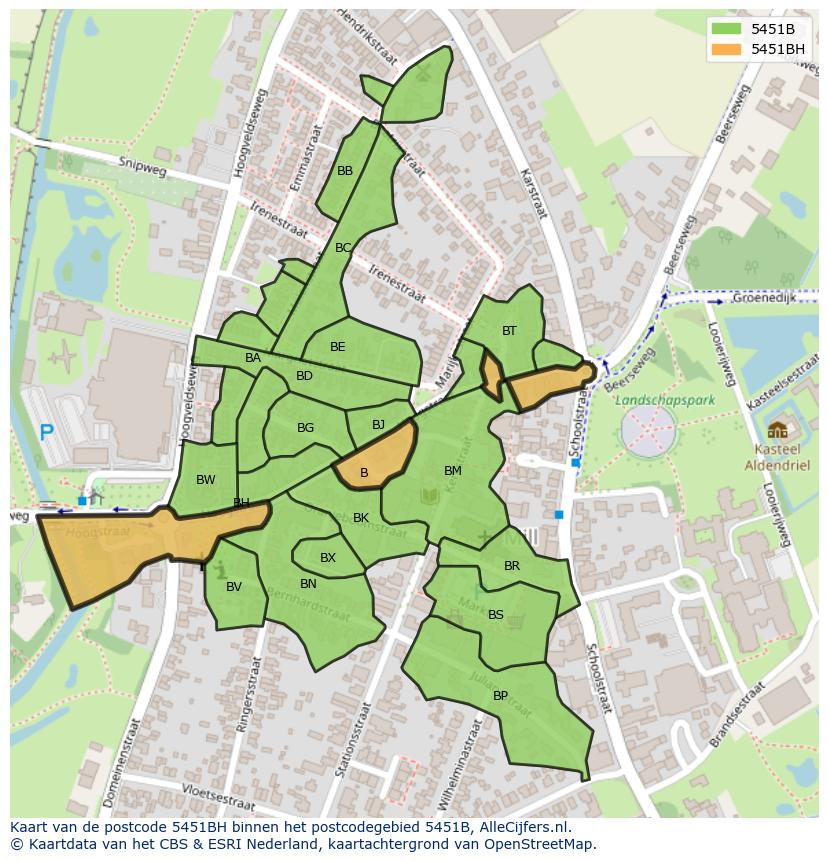 Afbeelding van het postcodegebied 5451 BH op de kaart.