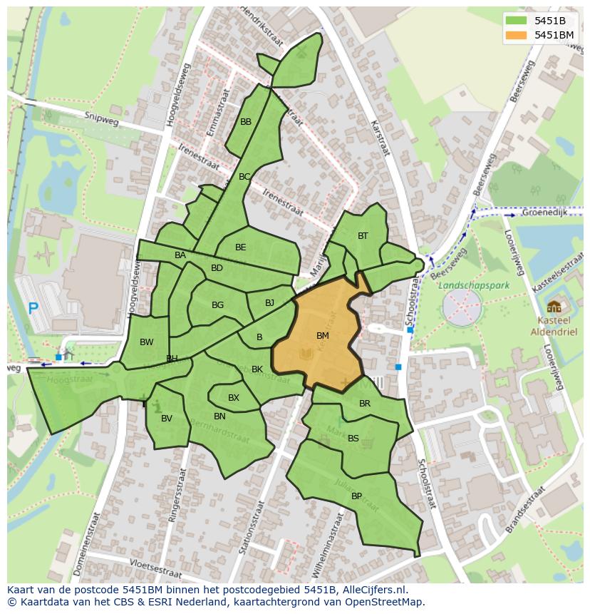 Afbeelding van het postcodegebied 5451 BM op de kaart.