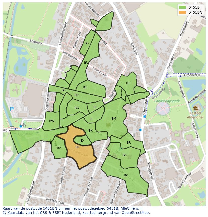Afbeelding van het postcodegebied 5451 BN op de kaart.