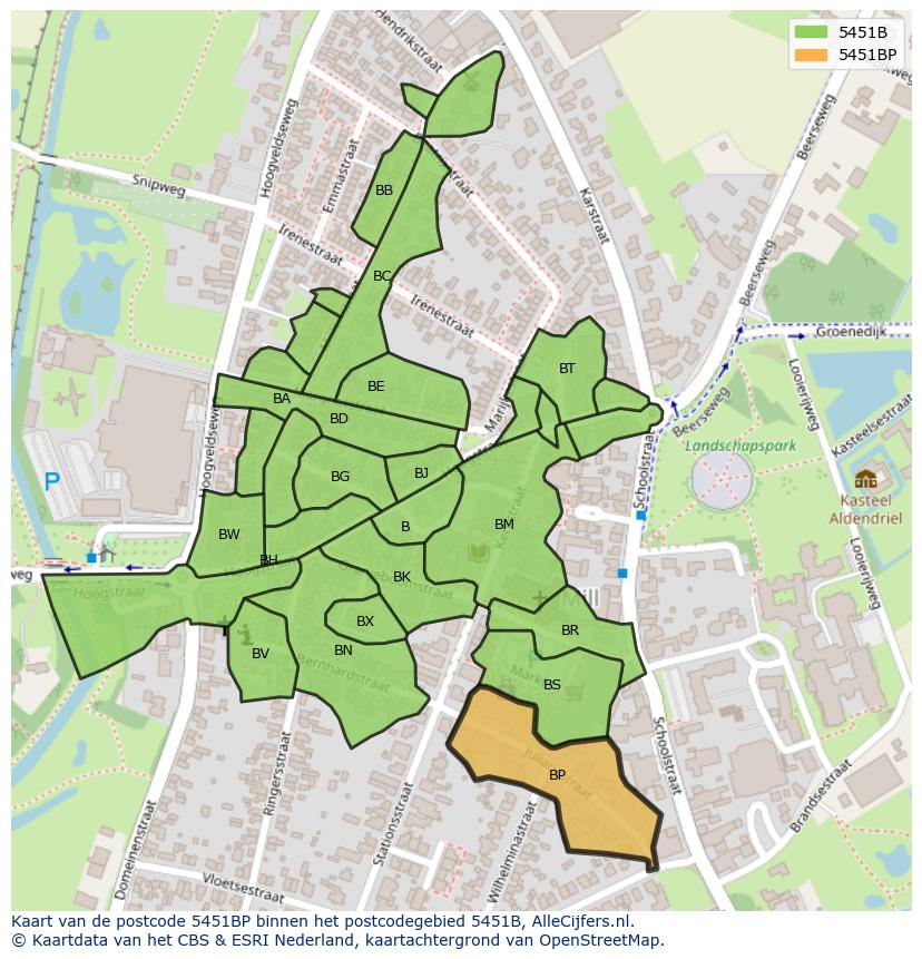 Afbeelding van het postcodegebied 5451 BP op de kaart.