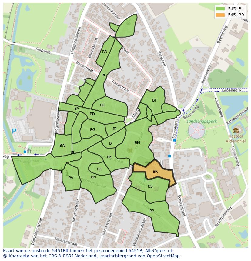 Afbeelding van het postcodegebied 5451 BR op de kaart.