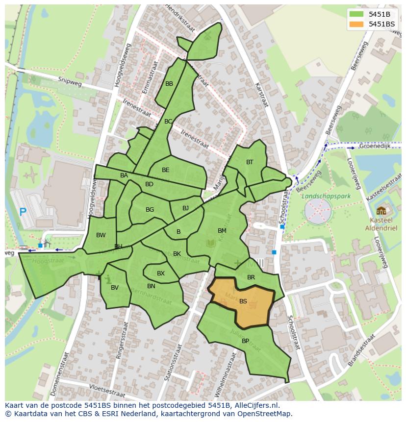 Afbeelding van het postcodegebied 5451 BS op de kaart.