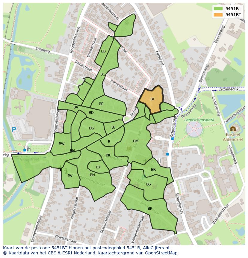 Afbeelding van het postcodegebied 5451 BT op de kaart.