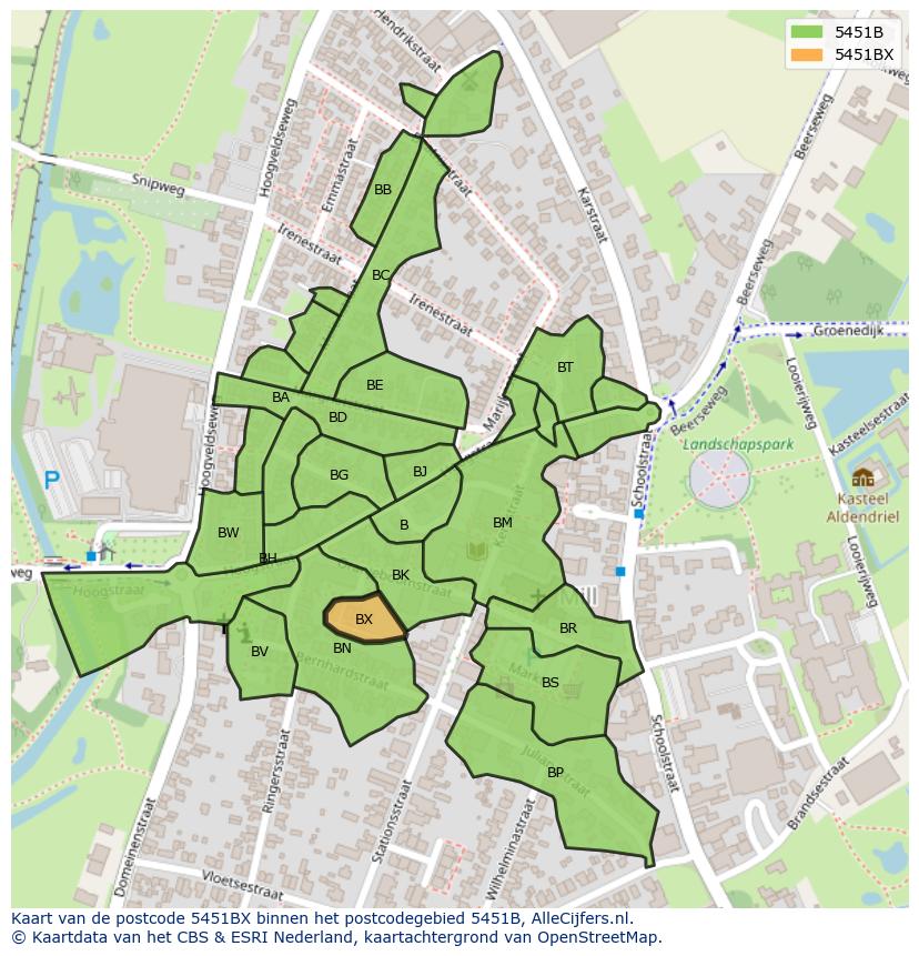 Afbeelding van het postcodegebied 5451 BX op de kaart.