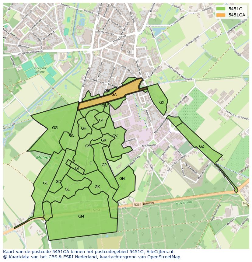 Afbeelding van het postcodegebied 5451 GA op de kaart.