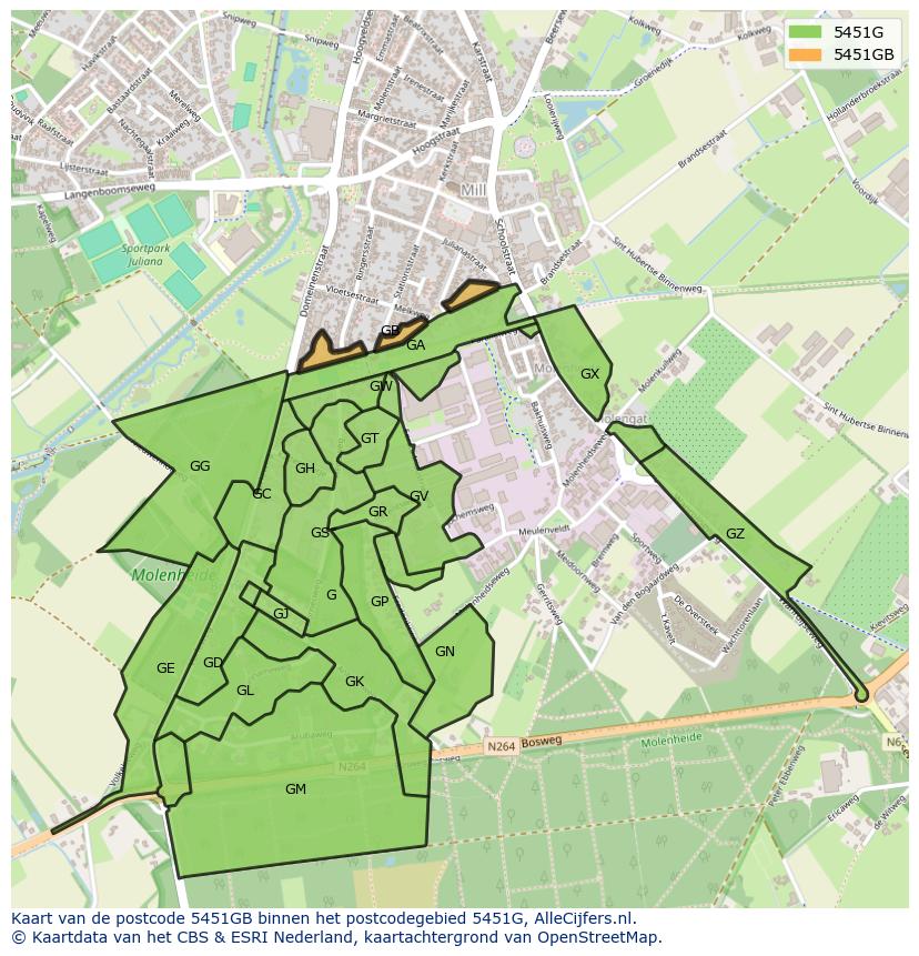 Afbeelding van het postcodegebied 5451 GB op de kaart.