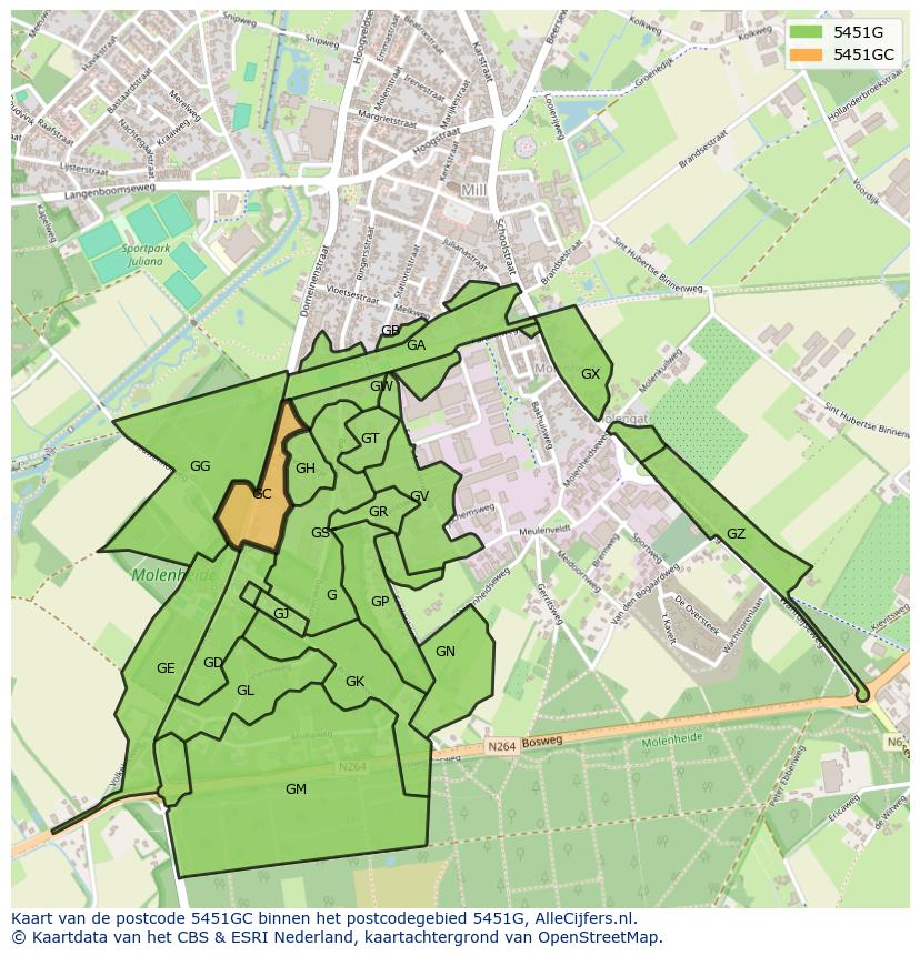 Afbeelding van het postcodegebied 5451 GC op de kaart.