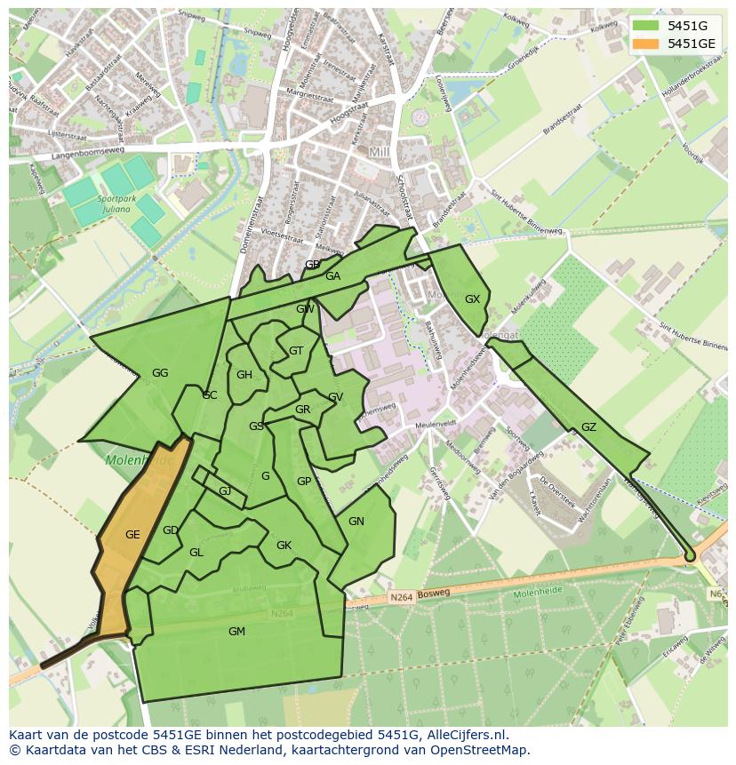 Afbeelding van het postcodegebied 5451 GE op de kaart.