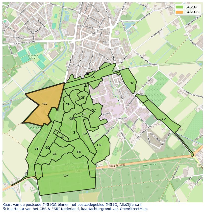 Afbeelding van het postcodegebied 5451 GG op de kaart.