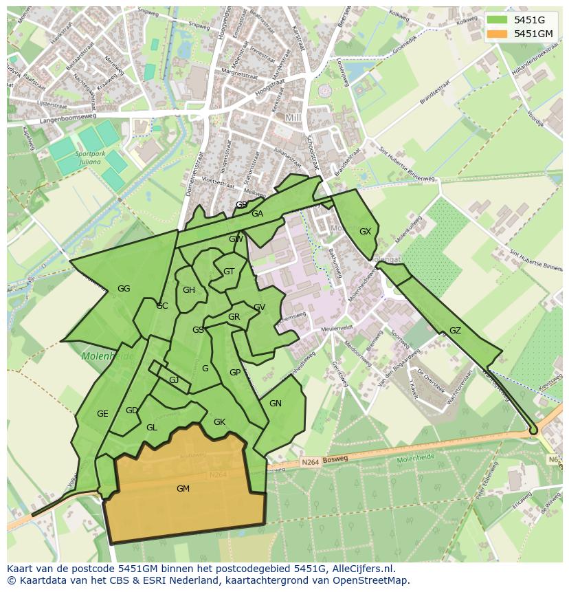 Afbeelding van het postcodegebied 5451 GM op de kaart.