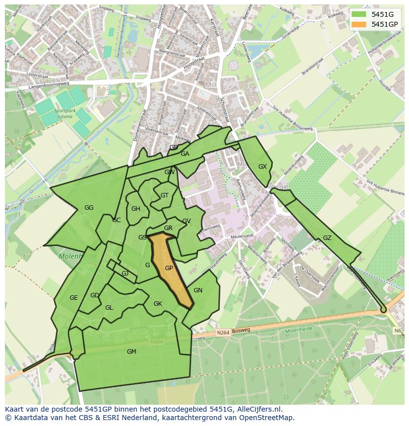 Afbeelding van het postcodegebied 5451 GP op de kaart.