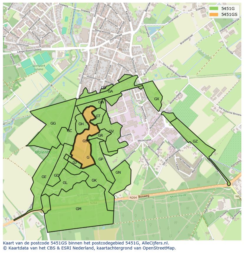 Afbeelding van het postcodegebied 5451 GS op de kaart.