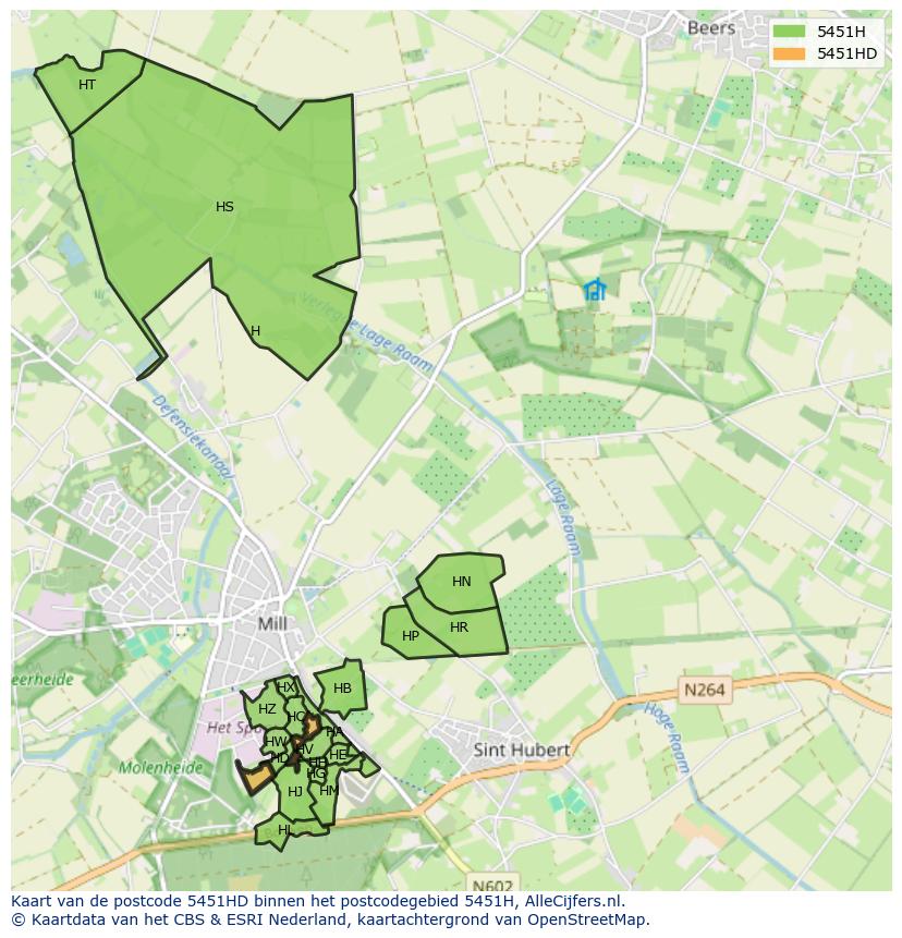 Afbeelding van het postcodegebied 5451 HD op de kaart.