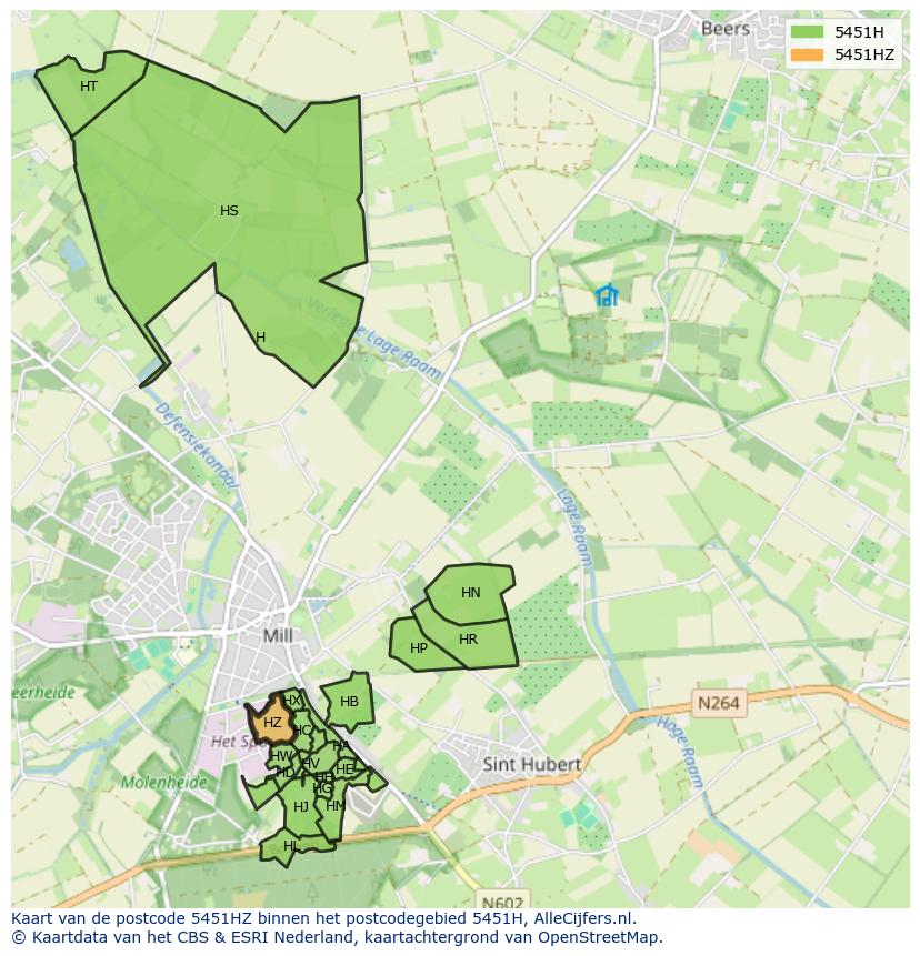 Afbeelding van het postcodegebied 5451 HZ op de kaart.