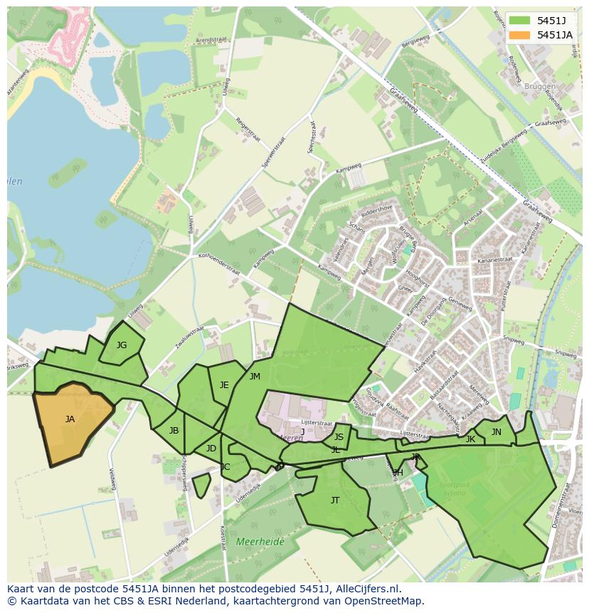 Afbeelding van het postcodegebied 5451 JA op de kaart.