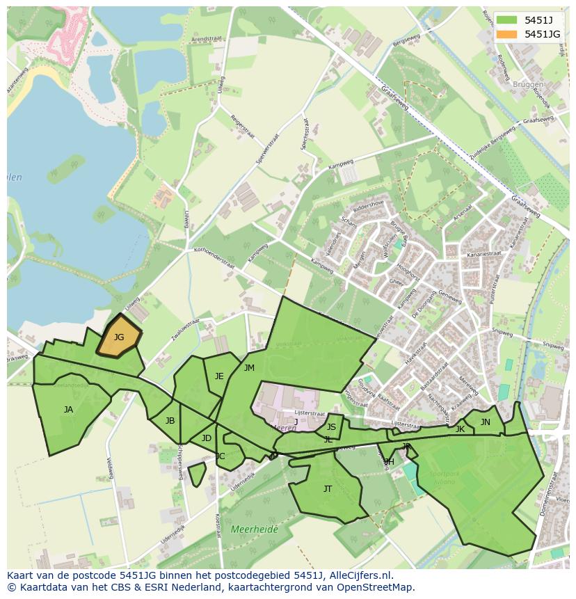 Afbeelding van het postcodegebied 5451 JG op de kaart.