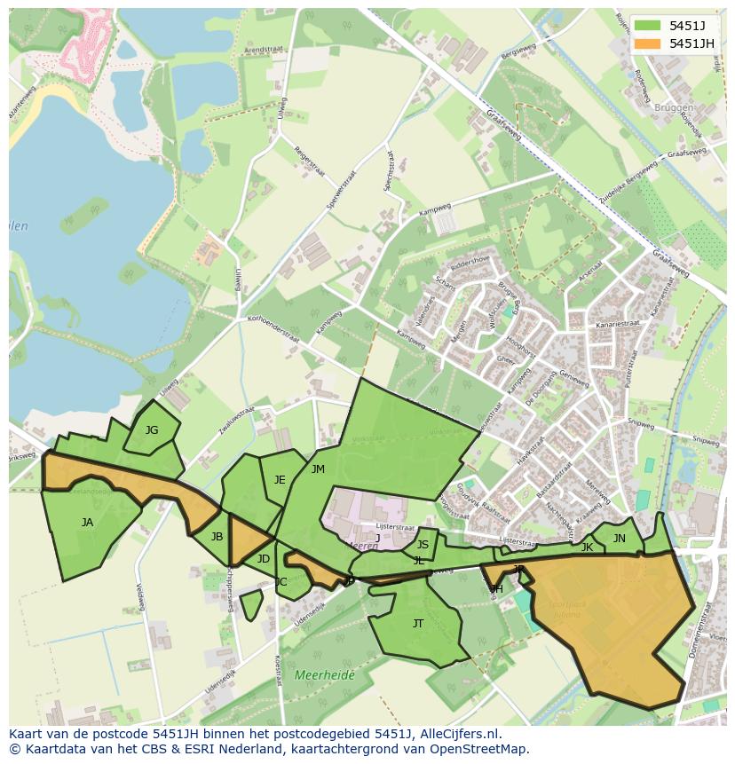 Afbeelding van het postcodegebied 5451 JH op de kaart.