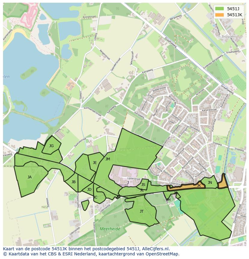 Afbeelding van het postcodegebied 5451 JK op de kaart.