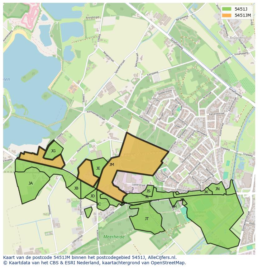 Afbeelding van het postcodegebied 5451 JM op de kaart.