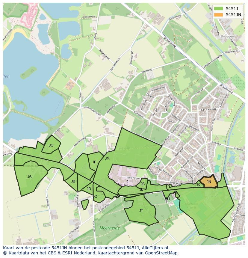 Afbeelding van het postcodegebied 5451 JN op de kaart.