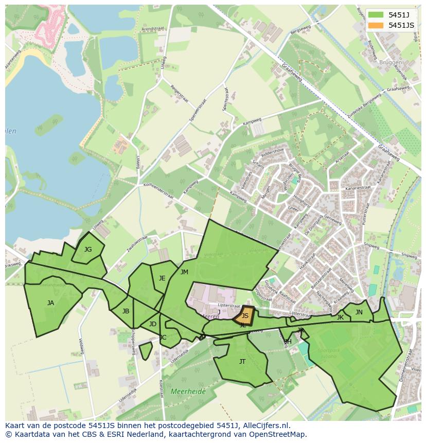 Afbeelding van het postcodegebied 5451 JS op de kaart.