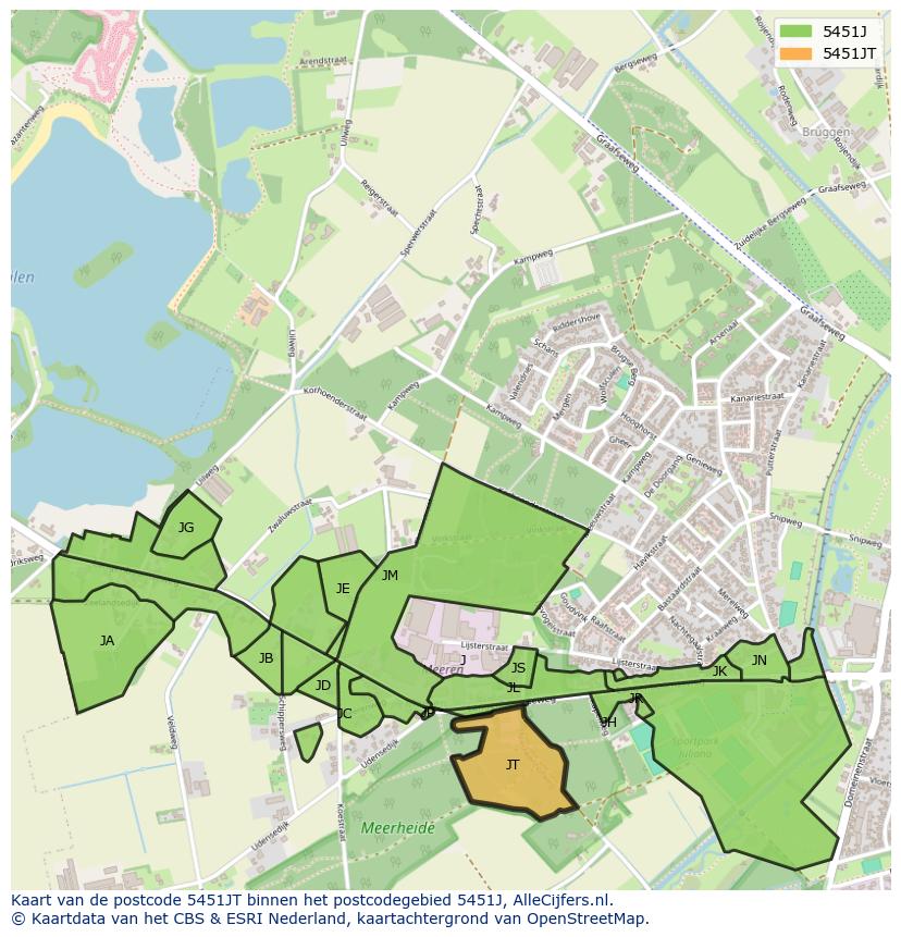 Afbeelding van het postcodegebied 5451 JT op de kaart.