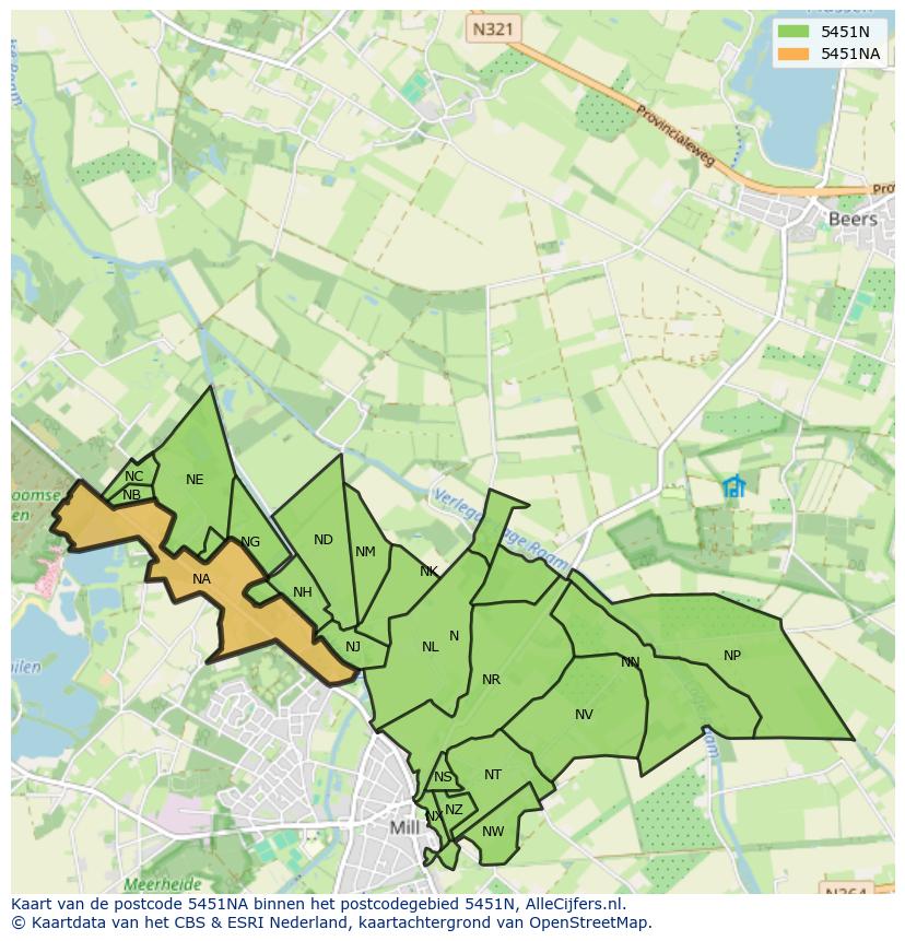 Afbeelding van het postcodegebied 5451 NA op de kaart.