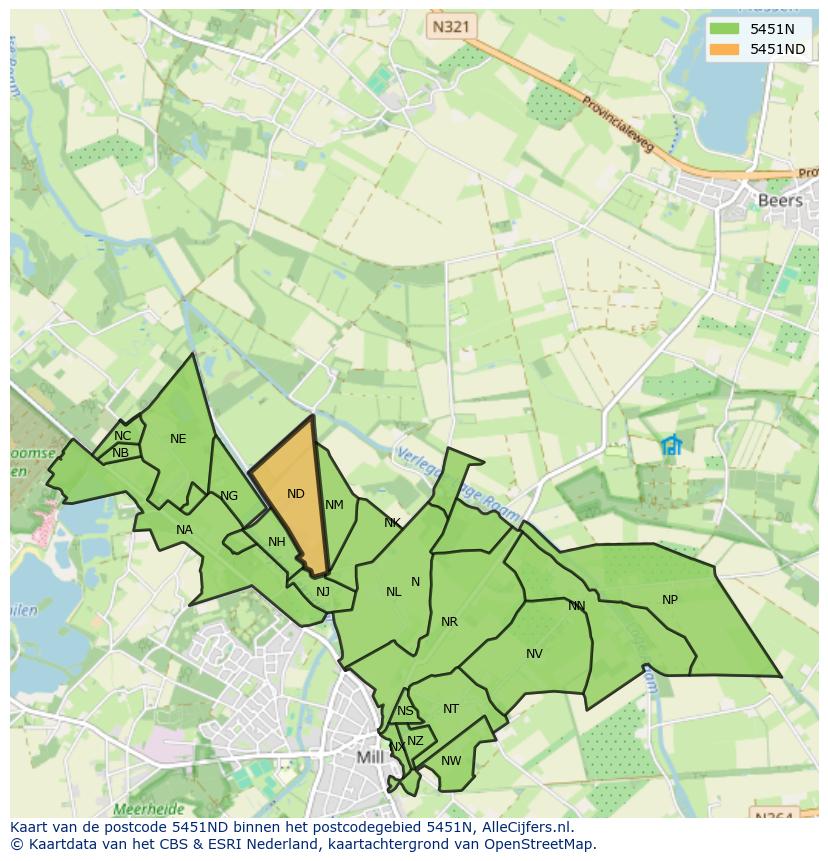 Afbeelding van het postcodegebied 5451 ND op de kaart.