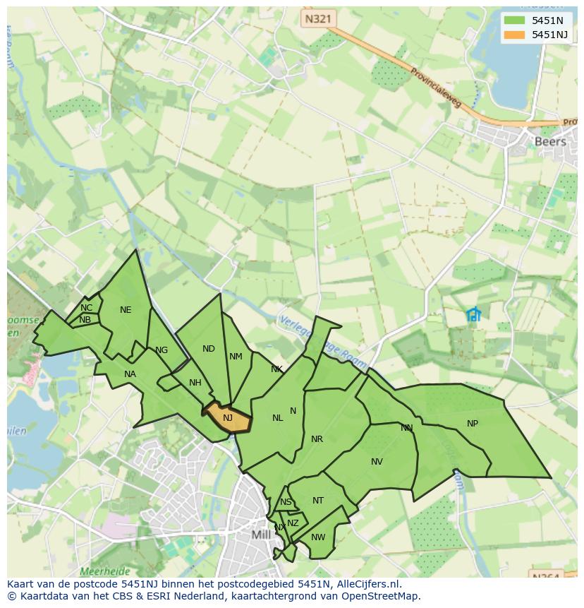 Afbeelding van het postcodegebied 5451 NJ op de kaart.