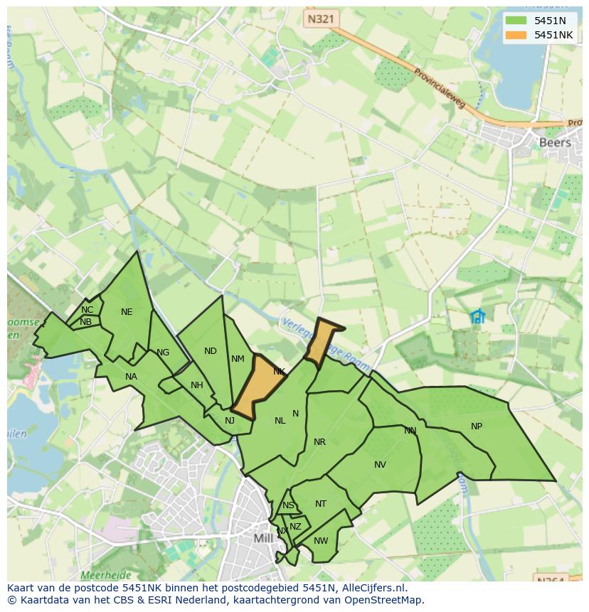Afbeelding van het postcodegebied 5451 NK op de kaart.