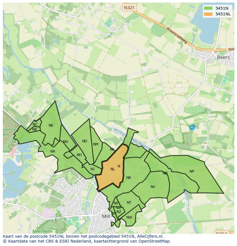 Afbeelding van het postcodegebied 5451 NL op de kaart.