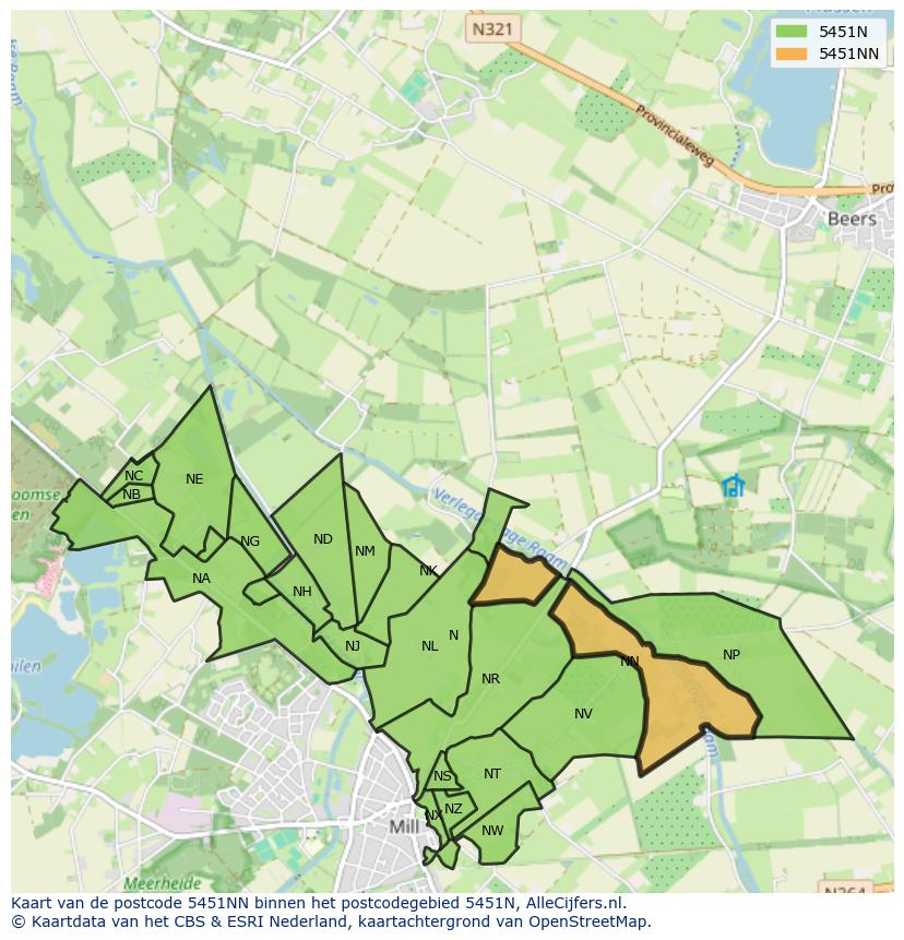 Afbeelding van het postcodegebied 5451 NN op de kaart.