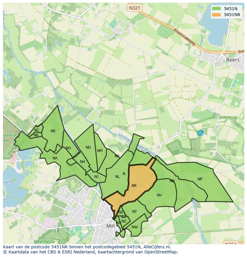 Afbeelding van het postcodegebied 5451 NR op de kaart.