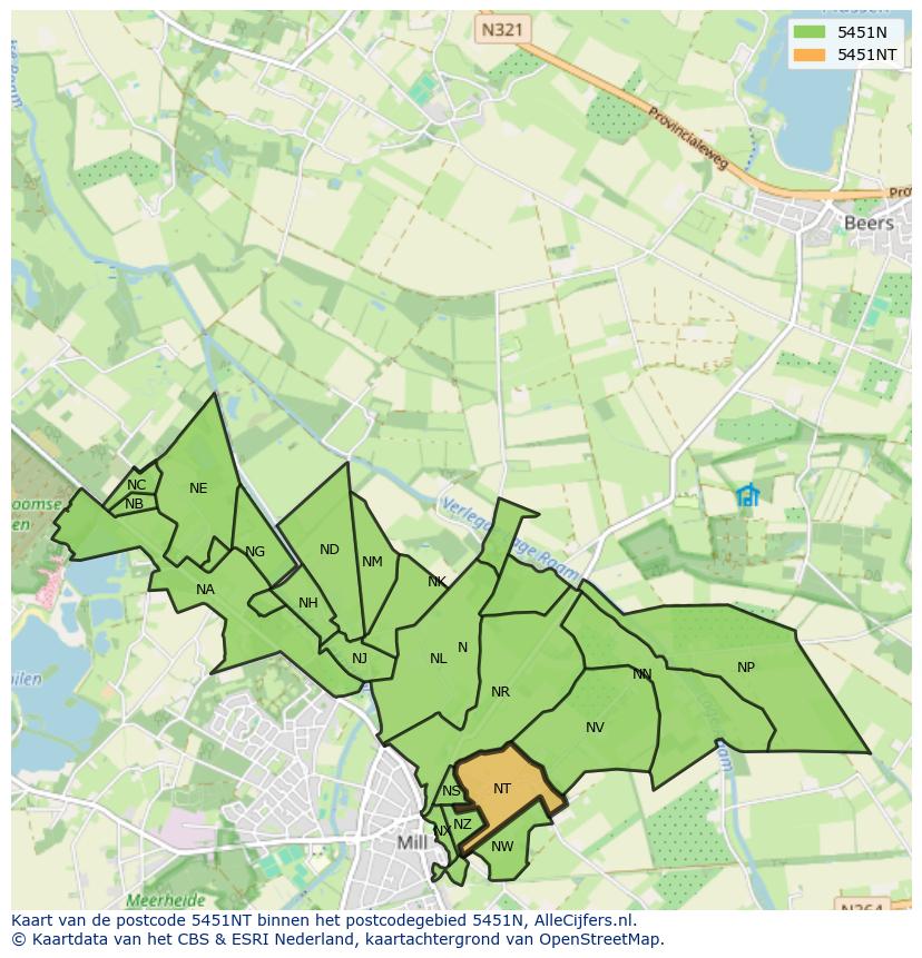 Afbeelding van het postcodegebied 5451 NT op de kaart.