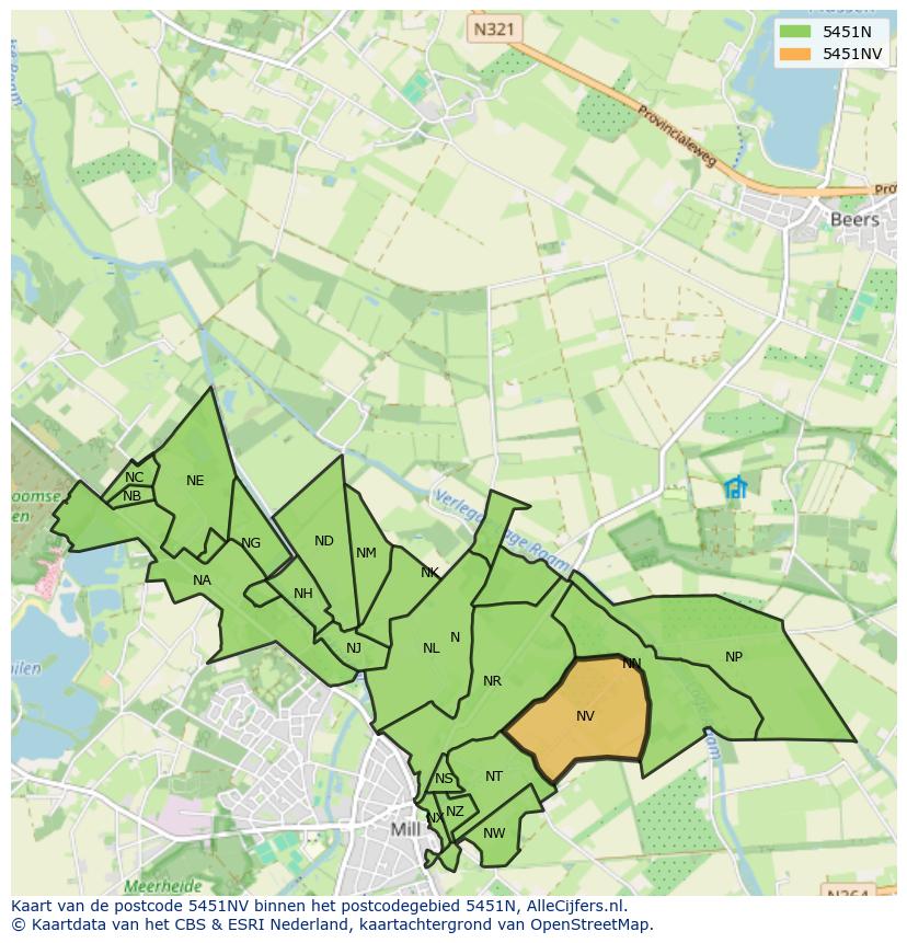 Afbeelding van het postcodegebied 5451 NV op de kaart.