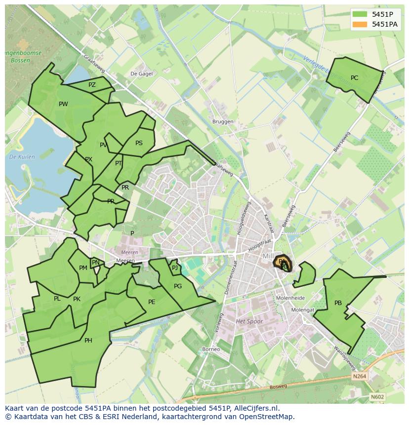 Afbeelding van het postcodegebied 5451 PA op de kaart.