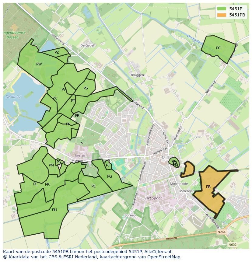 Afbeelding van het postcodegebied 5451 PB op de kaart.