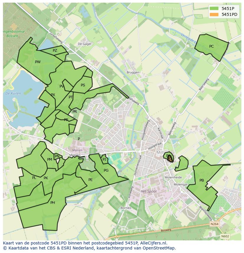 Afbeelding van het postcodegebied 5451 PD op de kaart.