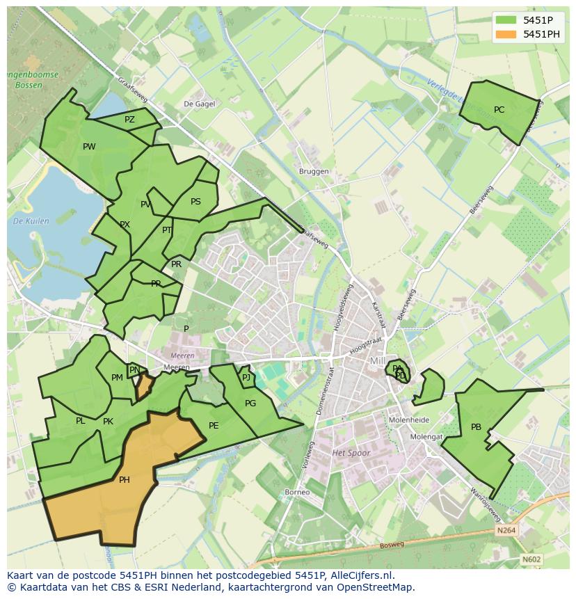 Afbeelding van het postcodegebied 5451 PH op de kaart.