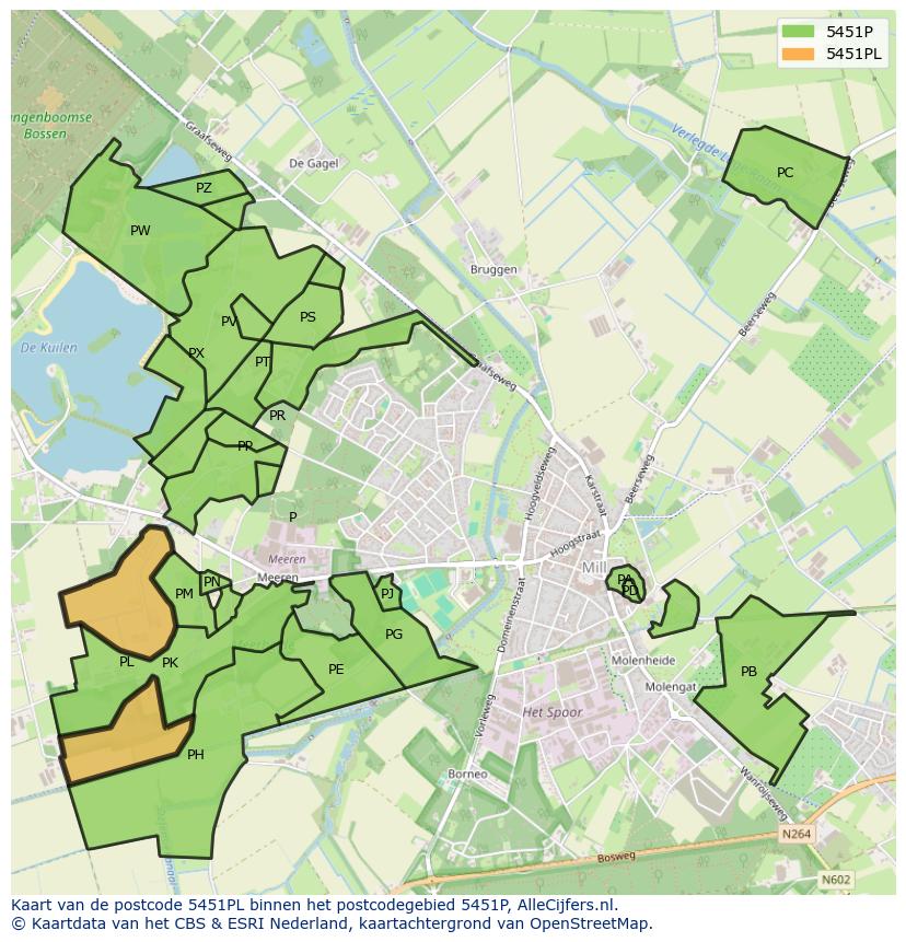 Afbeelding van het postcodegebied 5451 PL op de kaart.