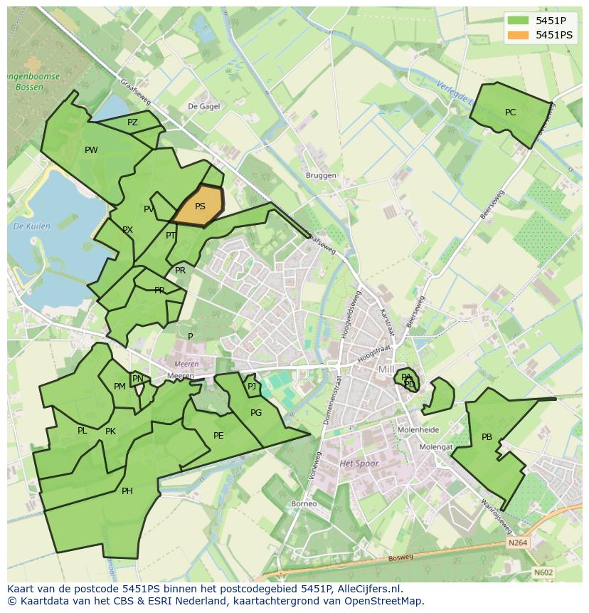Afbeelding van het postcodegebied 5451 PS op de kaart.