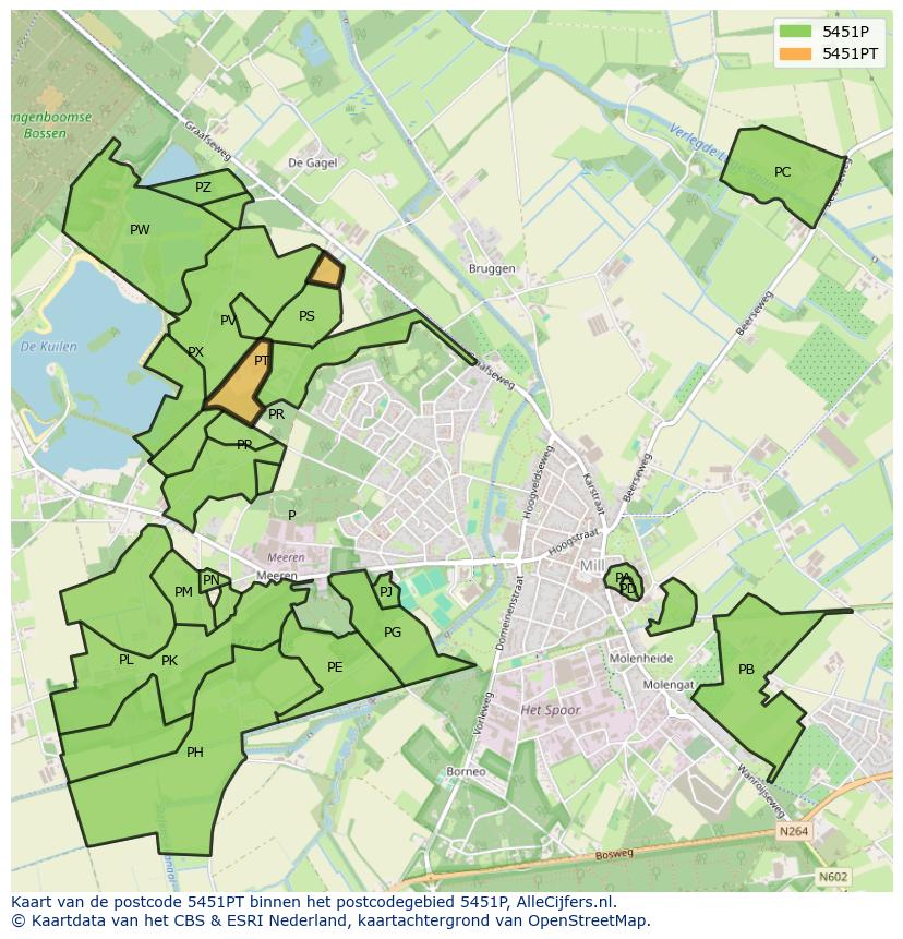Afbeelding van het postcodegebied 5451 PT op de kaart.