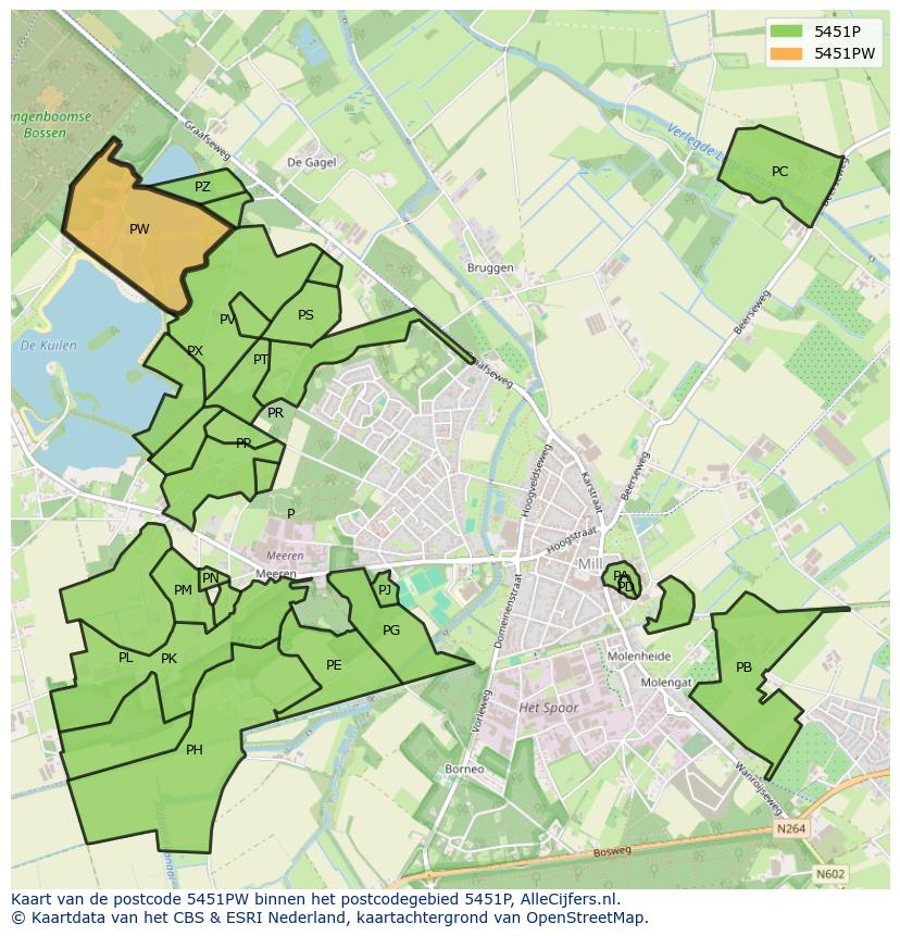 Afbeelding van het postcodegebied 5451 PW op de kaart.