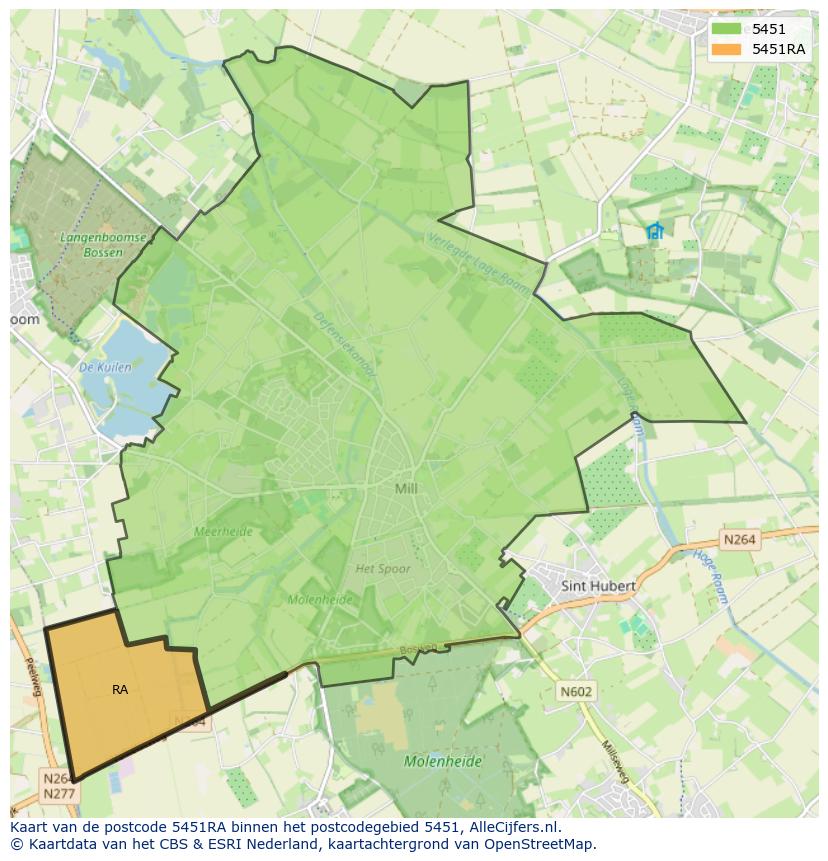 Afbeelding van het postcodegebied 5451 RA op de kaart.