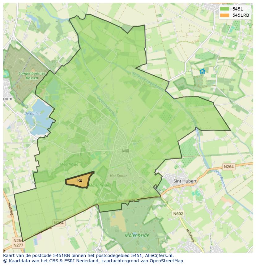 Afbeelding van het postcodegebied 5451 RB op de kaart.